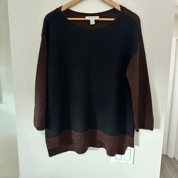 St John | Women’s Colour Block Sweater Cropped Sleeve Black and Brown Wool Blend - Picture 3 of 14